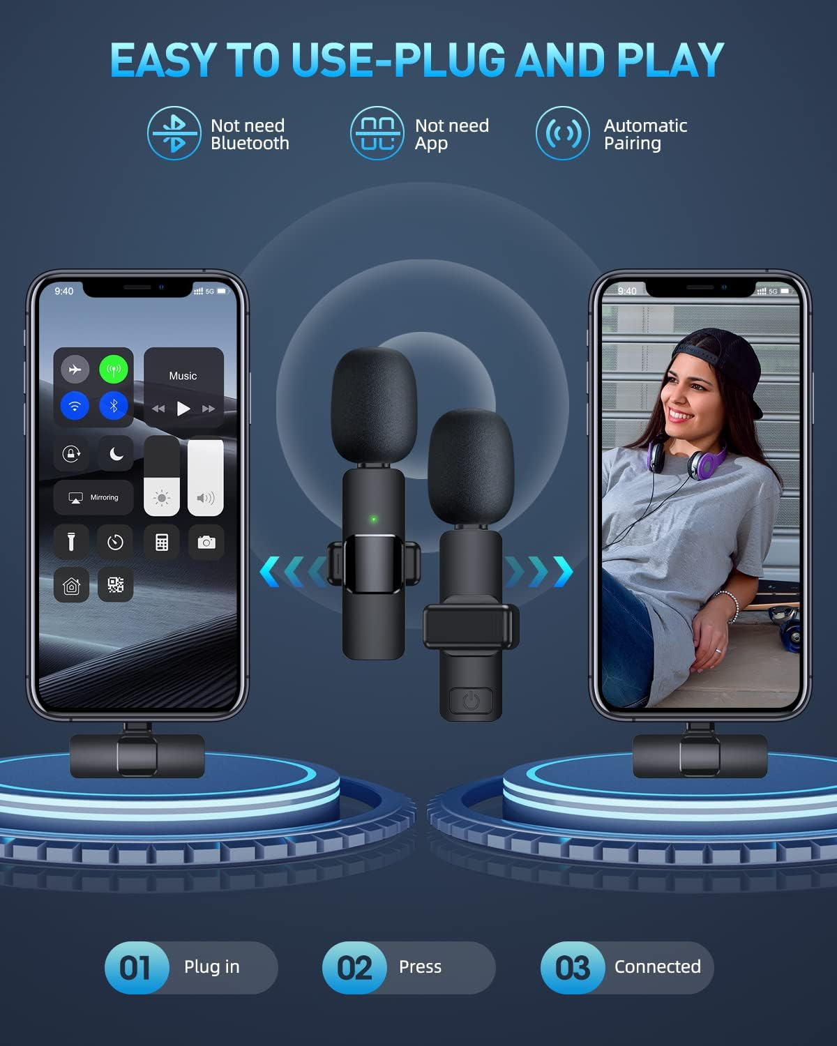 Wireless Lavalier Microphone for iPhone & USB-C — Plug-and-Play HD Audio for Video & Streaming