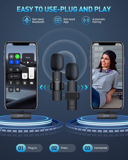 Wireless Lavalier Microphone for iPhone & USB-C — Plug-and-Play HD Audio for Video & Streaming