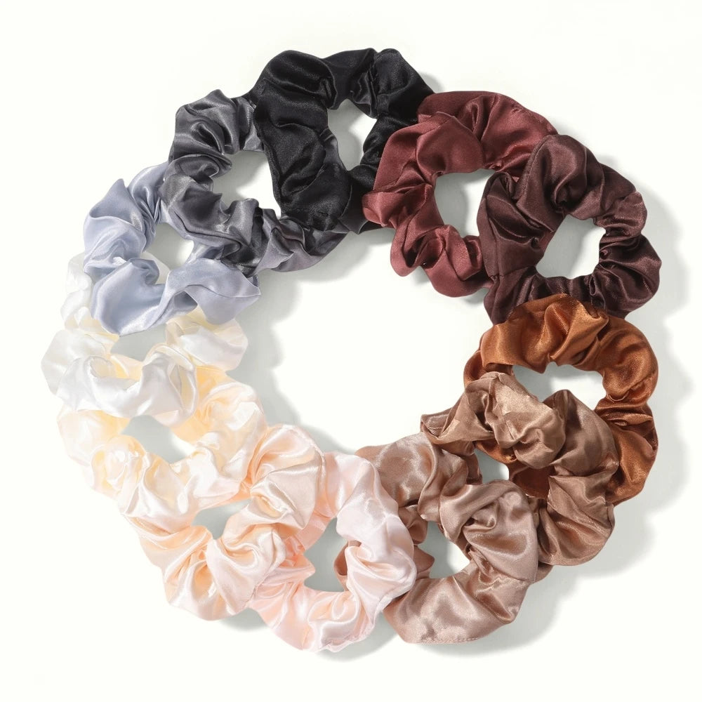 25/10//6pcs Satin Scrunchies Girls Elastic Hair Band Ponytail Holder Ties Rubber Bands Fashion Women Accessories Solid Scrunchy
