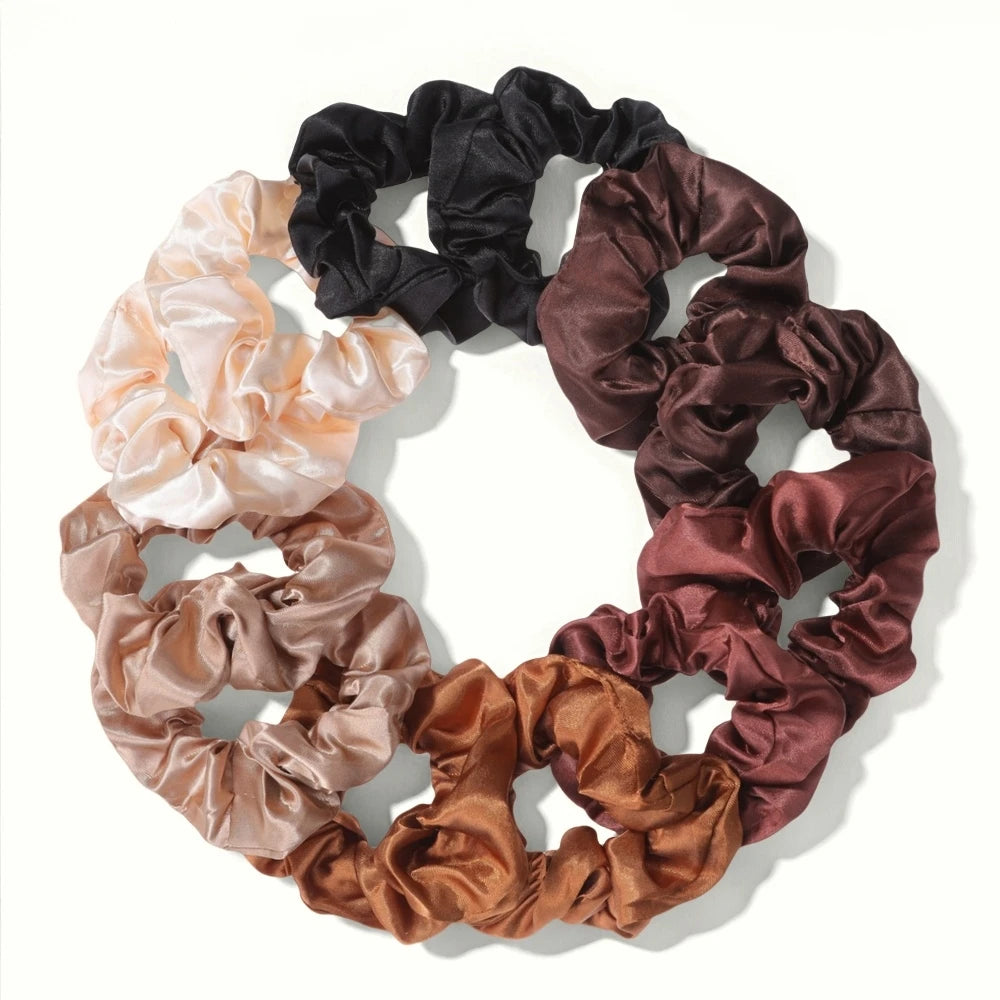 25/10//6pcs Satin Scrunchies Girls Elastic Hair Band Ponytail Holder Ties Rubber Bands Fashion Women Accessories Solid Scrunchy